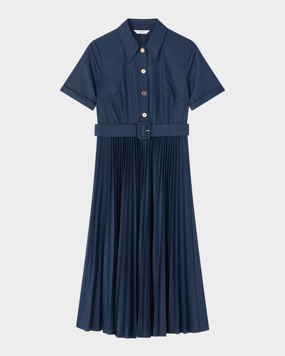 Cally Pleated A-Line Midi Shirtdress